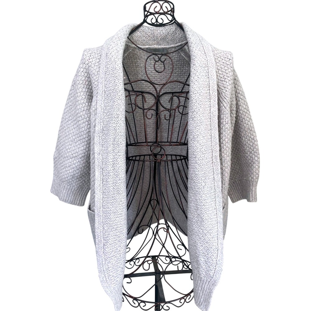 Vince Grey Open Front Cardigan Shawl Collar Textured Sweater Fall Womens Medium
